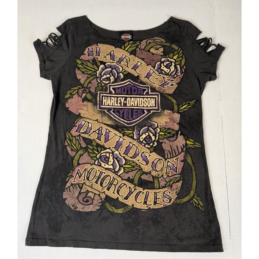 Harley Davidson Womens Shirt Waco Texas Cold Shoulder Slashed Shoulders 2010